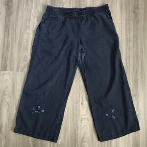 ALLEN ALLEN WOMENS PANTS 100% LINEN BLUE FLORAL WIDE LEG CROP XL